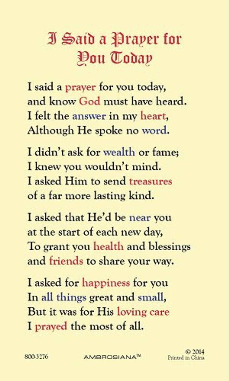 SAN JUDITAS RELIGIOUS ARTICLES - Wholesale Religious Card - I SAID A PRAYER FOR YOU TODAY HOLY CARD1