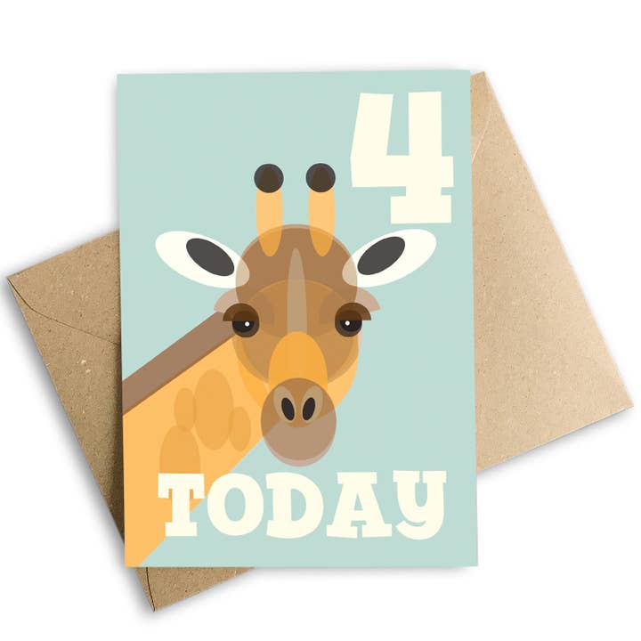 4 Today Giraffe 4th Birthday Card for wholesale by Cloud Cuckoo Design