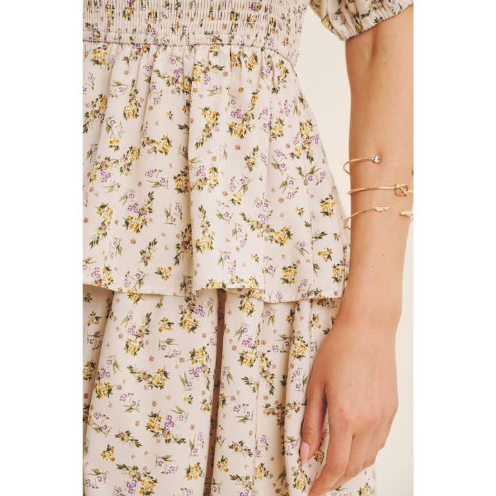 in february - Wholesale Dress - Women's - PUFF SLEEVED VICTORIAN FLORAL SMOCKED MAXI DRESS