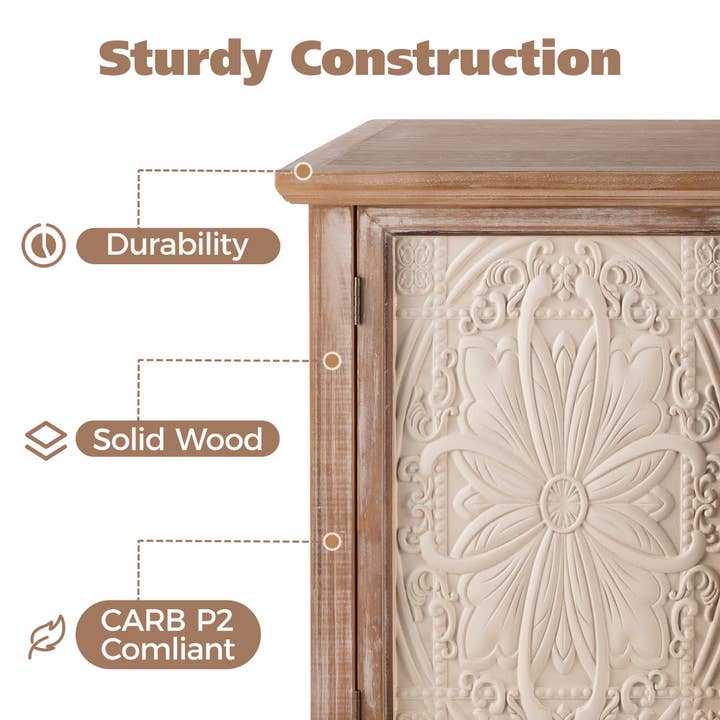 Heynemo - Wholesale Cabinet - Sideboard Buffet Cabinet with 3 Carved Doors and Shelves
