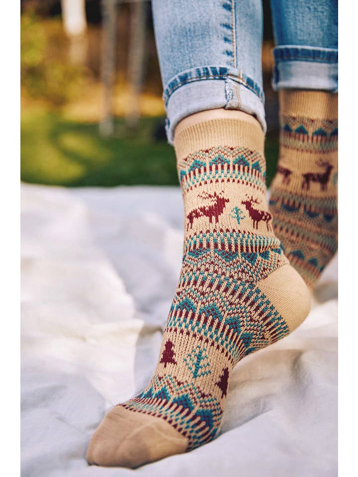 7DAYSSOCKS - Wholesale Socks - Women's - Women's Crew Winter Nordic Deer Jacquard Socks11