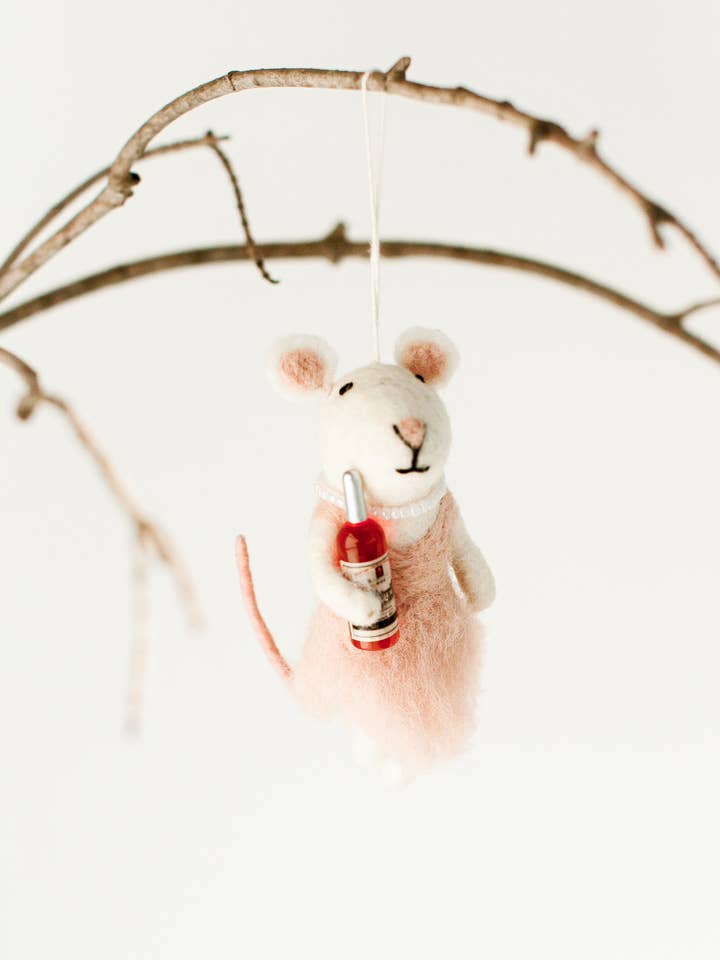 Rosé All Day Felt Mouse Ornament | Handcrafted in Nepal for wholesale by Creative Women