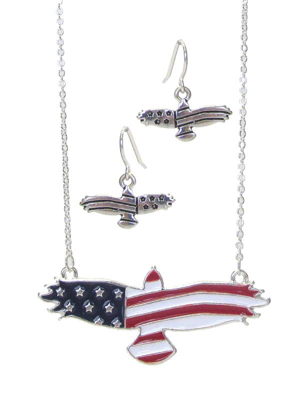 ( B681 ) AMERICAN FLAG EAGLE NECKLACE SET for wholesale by Jewelry Max