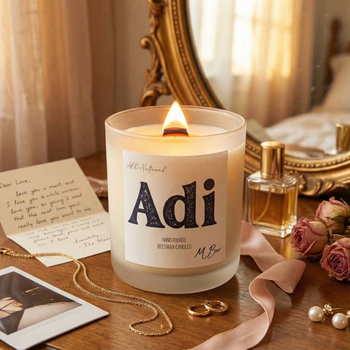 Adi- Bougie en cire d'abeille de 12 oz. pour la vente par M Bur Candle Co.