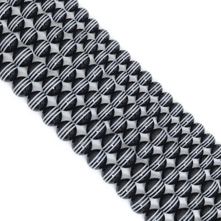 Natural Black onyx with White stripes Beads, 10mm/12mm/14mm,sku#U2365 for wholesale by BestBeads&Beyond