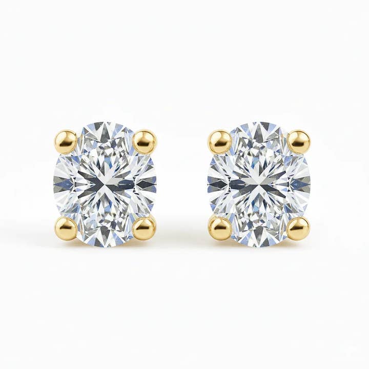 IGI Certified Oval Lab Grown Diamond Solitaire Stud Earrings Yellow Gold for wholesale by Fine Diamond