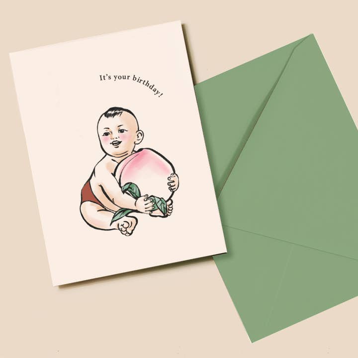 Chubby Baby with Longevity Peach 寿桃宝宝 Birthday Card for wholesale by Overice