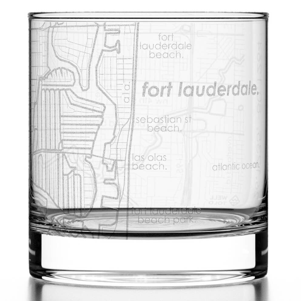 Well Told - Wholesale Drinking Glass/Cup - Fort Lauderdale, FL City Map - Etched Whiskey Rocks Glass0