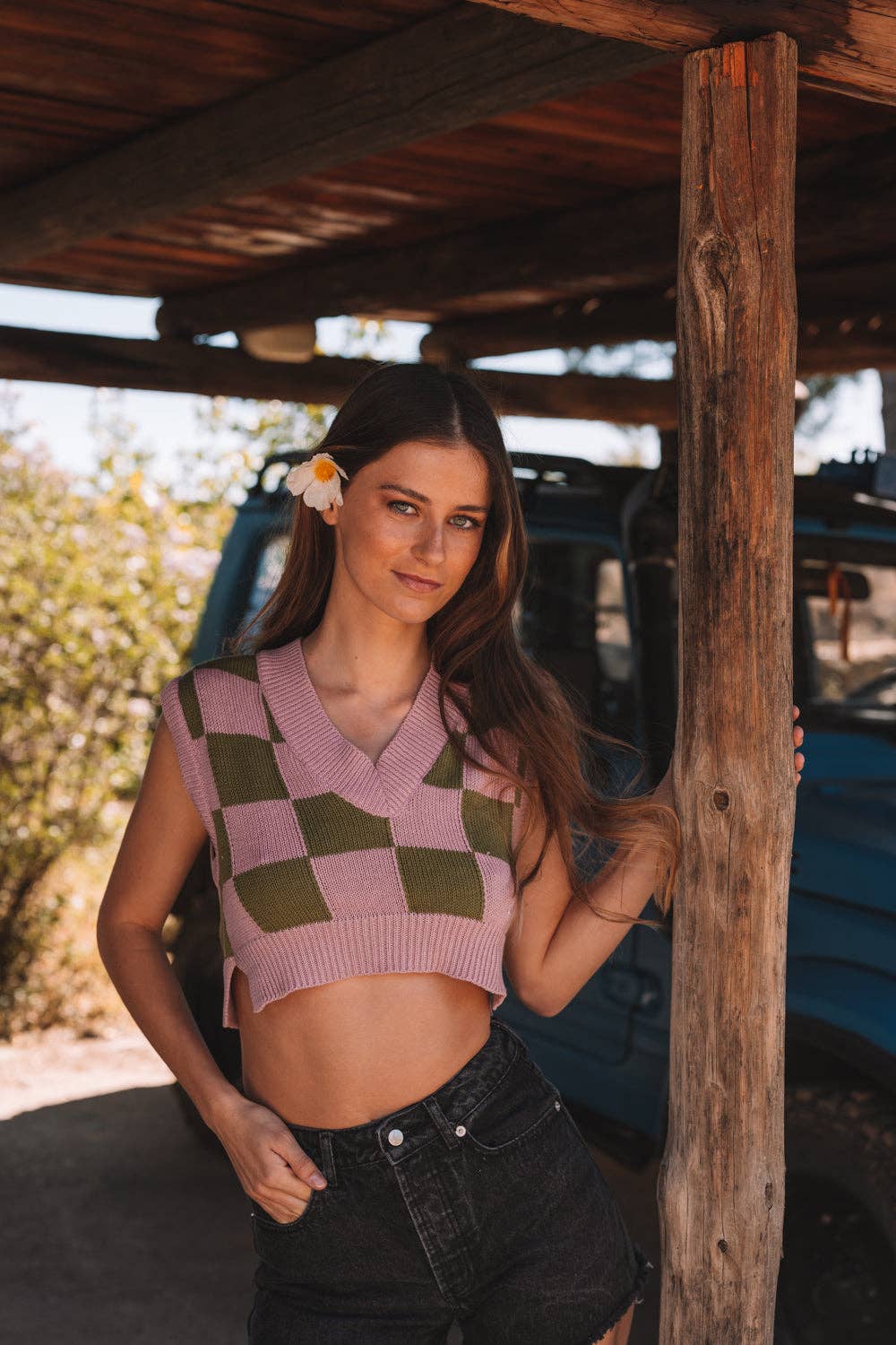 Tipi Tent - Vendita all'ingrosso Maglione smanicato - Donna - Gilet a quadretti verde1