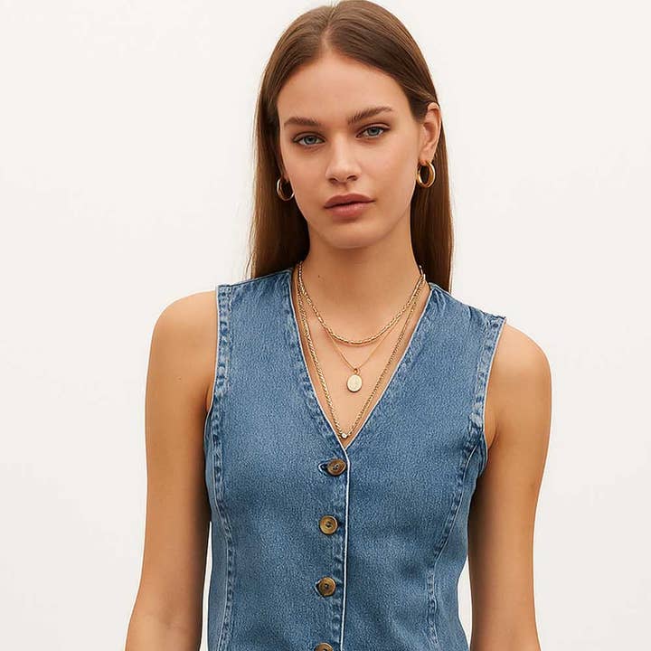 Sweetkama Denim Solid V-Neck Sleeveless Women Daily Vest and other Purchase Wholesale veste en jean. Free Returns & Net 60 Terms on Faire trending on Faire.