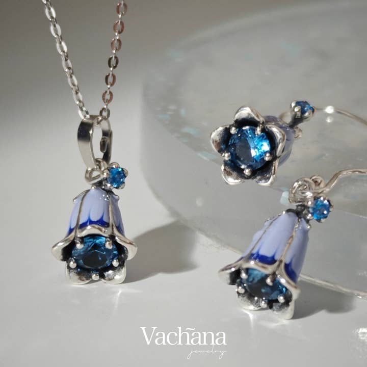 Vachana - Wholesale Jewelry Set - Sterling Silver Bluebell Enamel Jewelry Sets