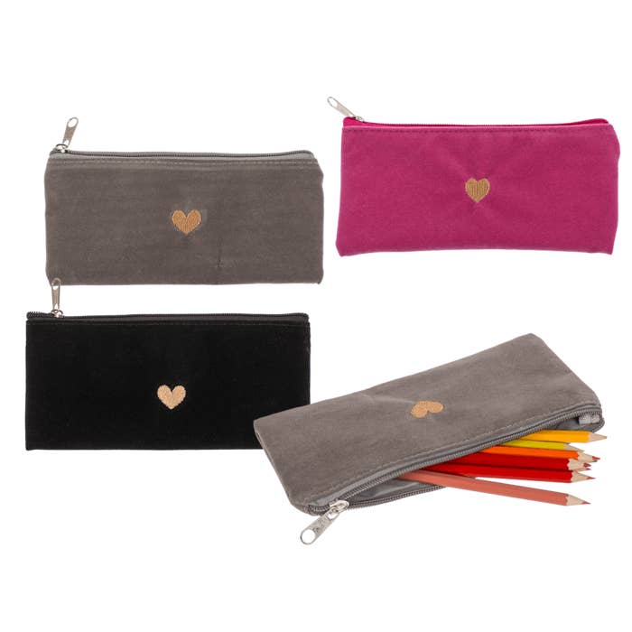 Out of the blue KG - Wholesale Pencil Case/Pouch - Velvet case with heart embroidery,0