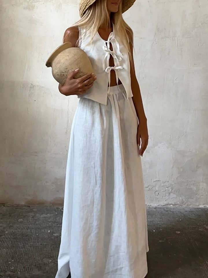 alberalkirk - Wholesale Top & Skirt Set - Women's - Linen Cotton Sleeveless Vest & Skirt Set N25Z1450