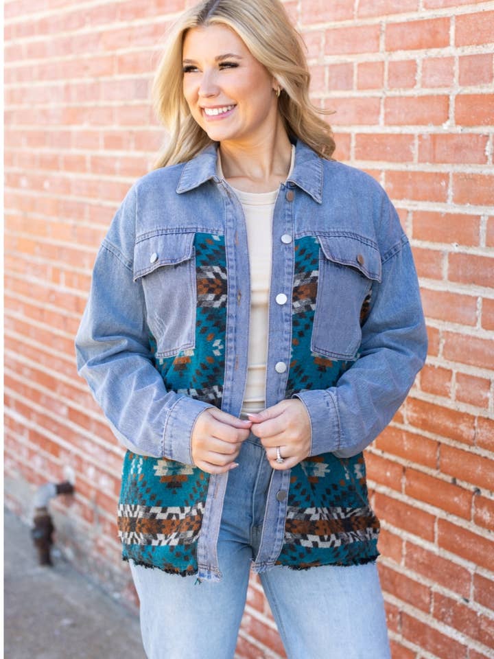 DENIM WHIT WESTERN AZTEC JACKET for wholesale by DESHENG ENTERPRISE