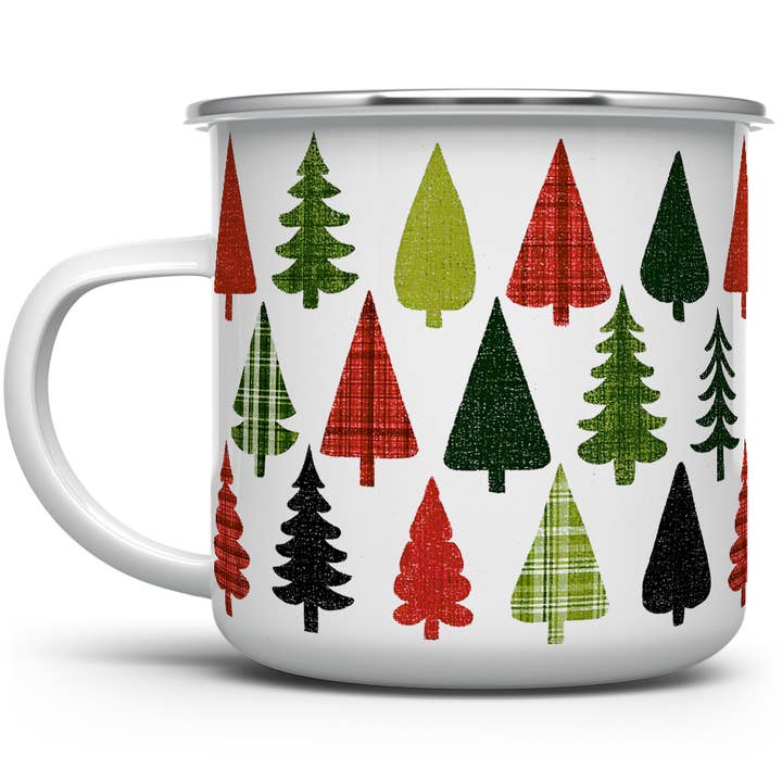 Plaid Christmas Trees Camp Mug, Rustic Holiday Gifts for wholesale by Loftipop