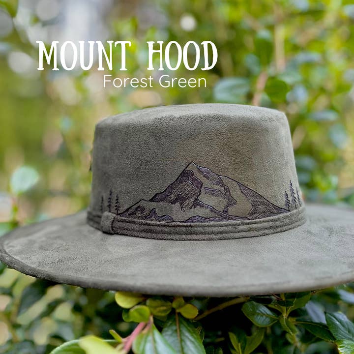 Pacific Wren Art & Design - Wholesale Fedora - Women's - Wood-Burned Wide Brim Hat - Mountain Collection3