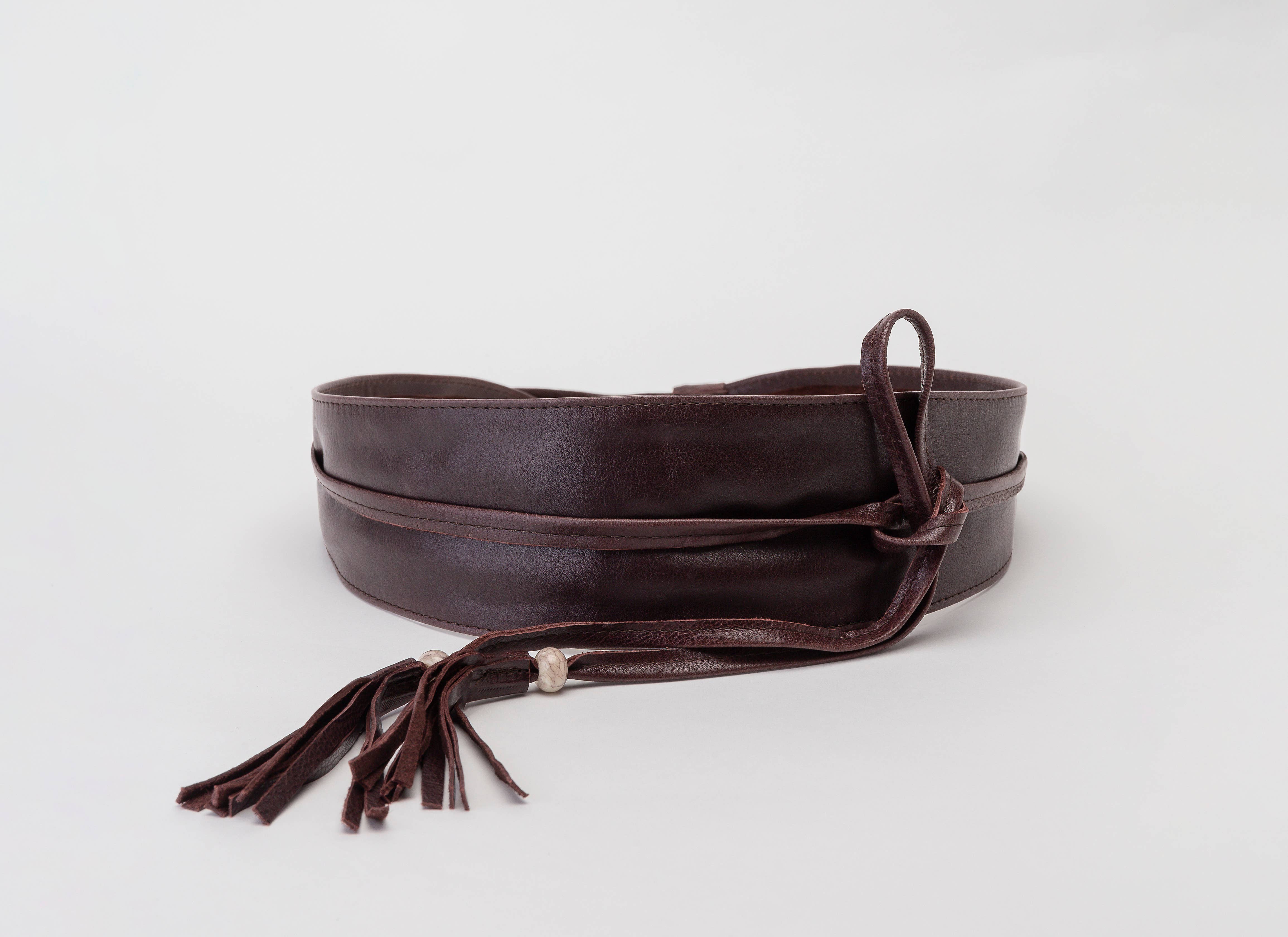 JUAN·JO GALLERY      (Leather Gallery, SCP) – wholesale Belt – Women's – Brown Leather obi belt with tassels6
