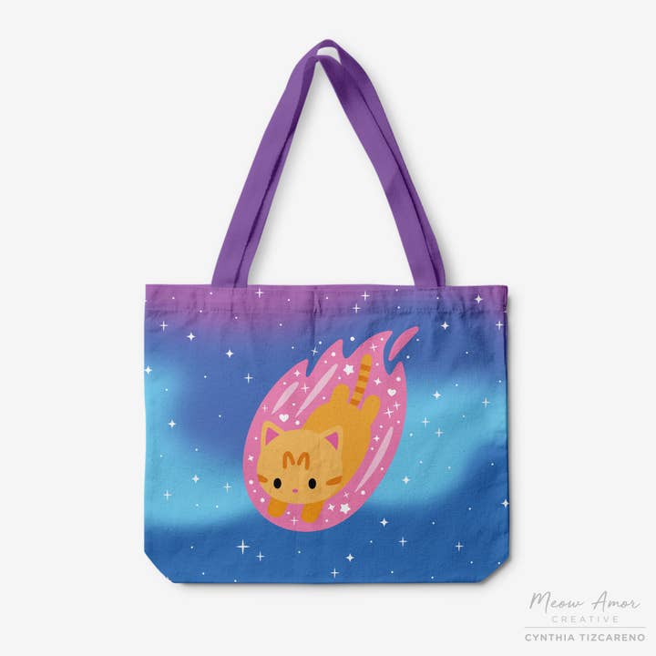 Comet Orange Tabby Cat Canvas Zipper Tote Bag for wholesale by Meow Amor Creative