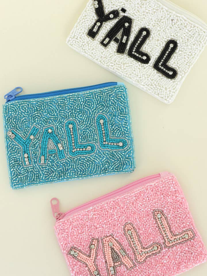 "Y'ALL" Seed Bead Handmade Beaded Zipper Coin Bag Purse for wholesale by SP Sophia Collection