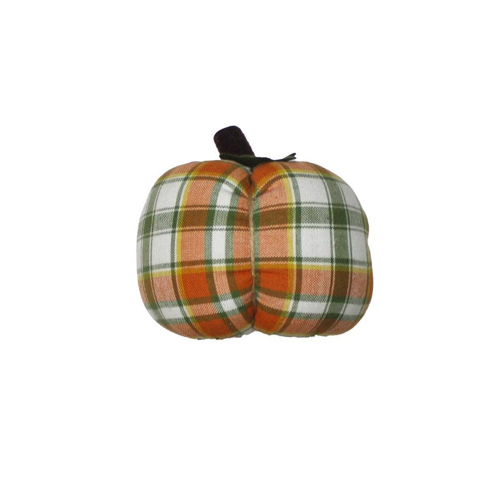 Home Collections by Raghu - Wholesale Decorative Tabletop Object - Fall Harvest Plaid Pumpkin 4x32