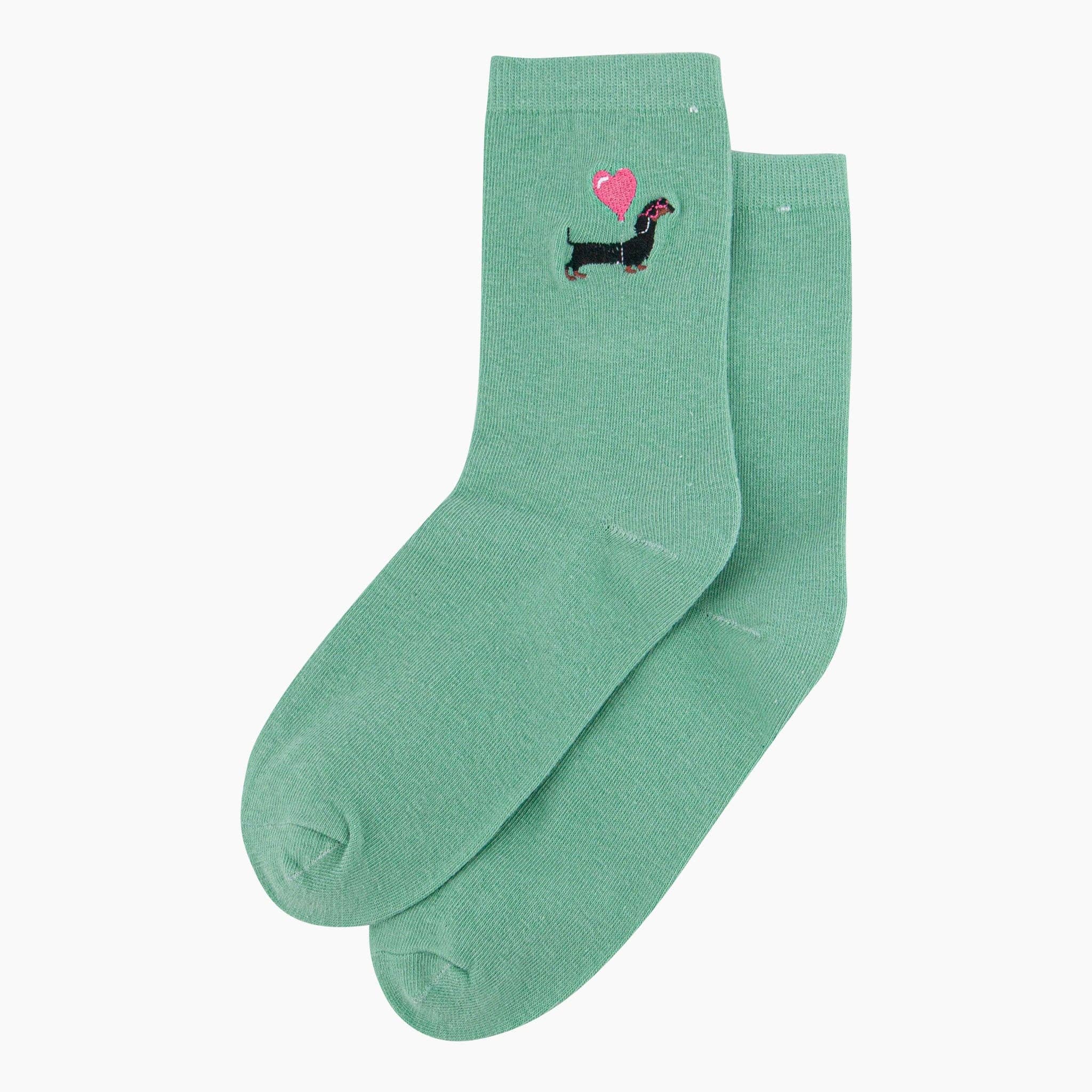 Sock Talk - Vendita all'ingrosso Calzini - Donna - Calzini da donna ricamati - Verde menta con bassotto e palloncino a cuore1