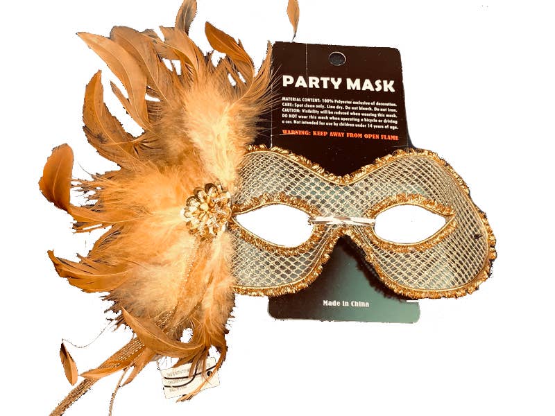 KBW Global Corp. – wholesale Costume – Unisex – Gold Feather Mesh Party Mask0