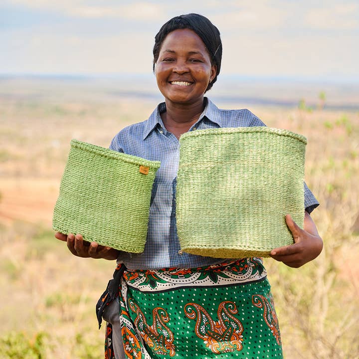KITENDO: Soft Green Woven Storage Basket | Planter | Toy Basket | Desk Tidy for wholesale on Faire5
