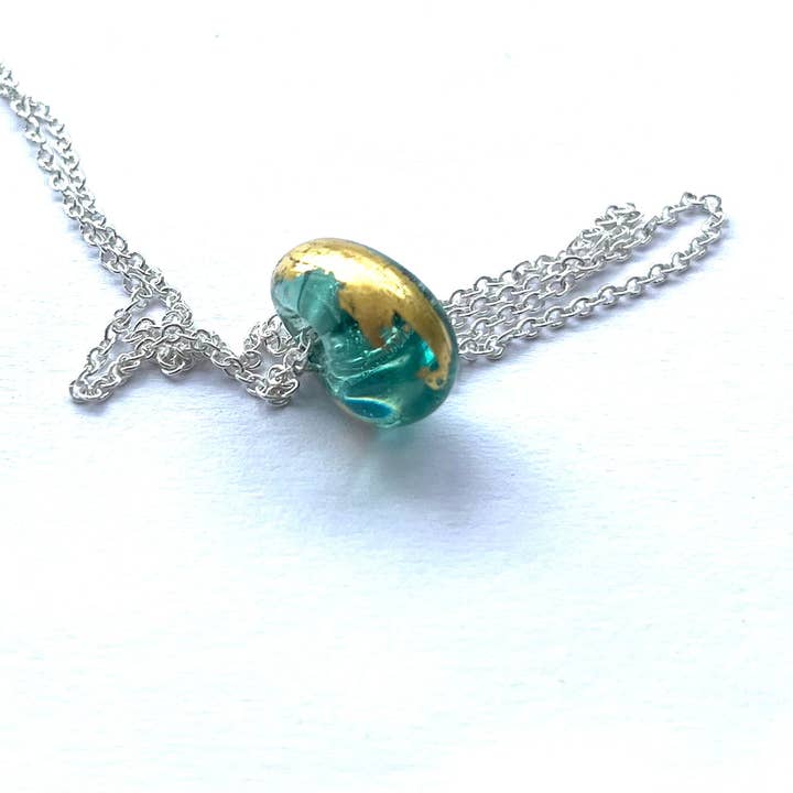 Helen Chalmers – wholesale Pendant/charm necklace – Recycled Whisky Bottle Pendant on Sterling Sliver Chain, Opal Glass and Gold2