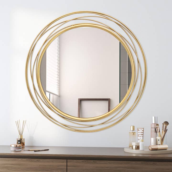 Paris Loft Inc - Wholesale Wall Mirror - PARISLOFT 35.7'' Gold Circle Mirror with Metal Wire Frame