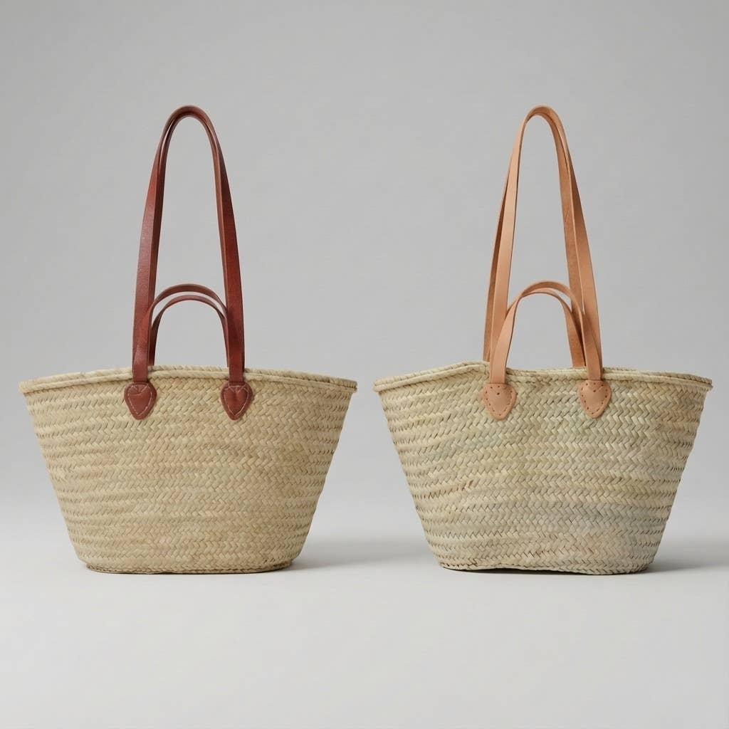 Melecraft - Wholesale Beach Bag - French Market Basket Straw Tote - Double Leather Handles4