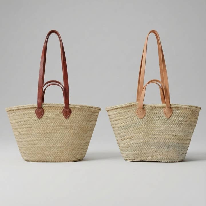 Melecraft - Wholesale Beach Bag - French Market Basket Straw Tote - Double Leather Handles4