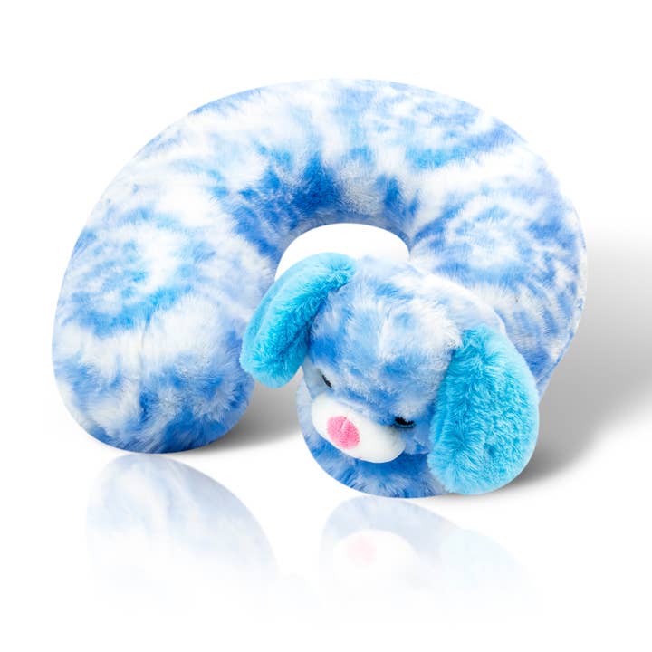 Cloudz Plush Kids Travel Animal Neck Pillow: Blue Fluffy Dog for wholesale by Cloudz