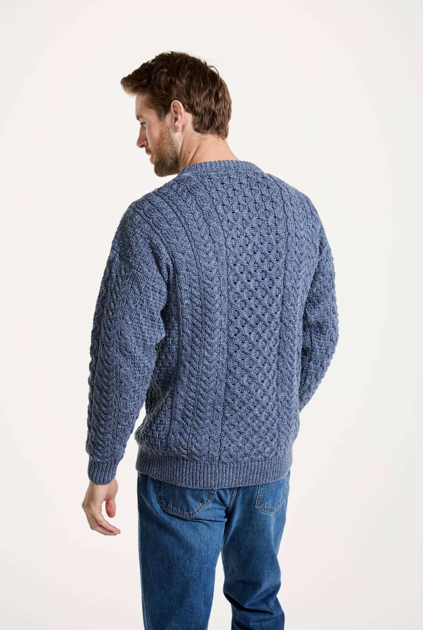 Aran Woollen Mills – Pulôver - Homem por atacado – Camisola Inisheer Tradicional Homem Aran - Azul Cinza4