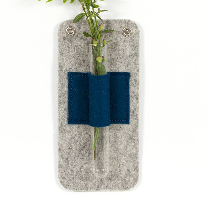 Merino Wool Felt Wall Mounted Stem Vase - Peacock Blue for wholesale by Studio 82°