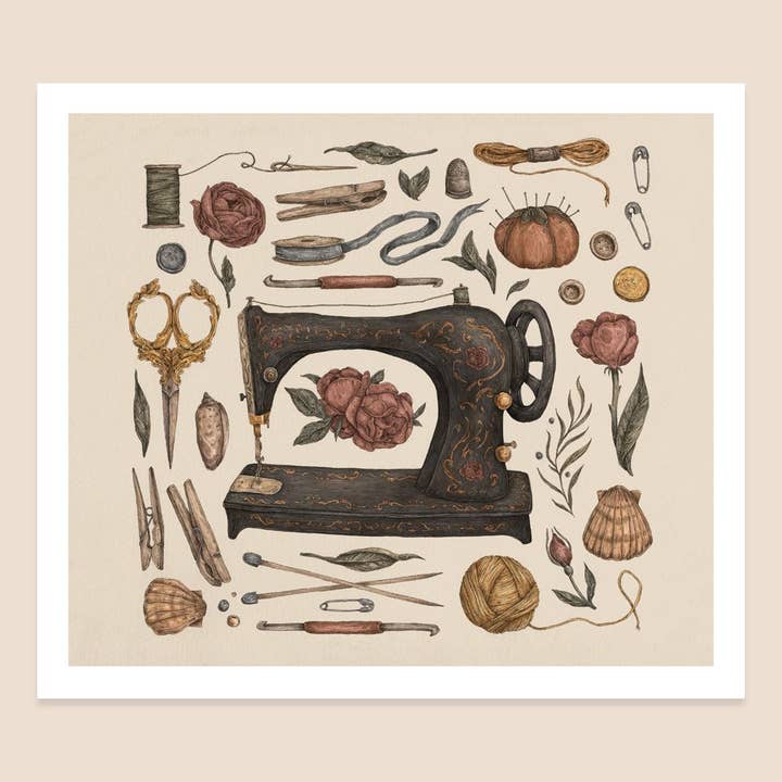 10.5” x 9” Sewing Collection Print for wholesale by Jessica Roux Illustration