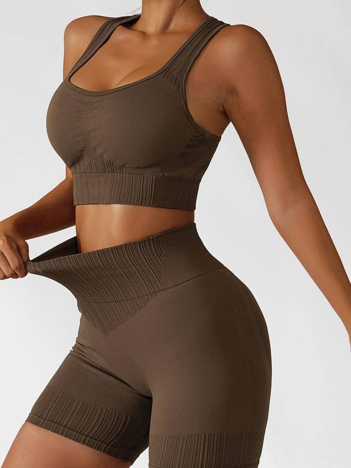 Active by Anna-Kaci – wholesale Activewear set – Women′s – Racerback Sports Bra & Sculpting High Waist Shorts Set4