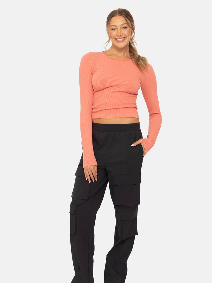Mono B - Wholesale Knit Top - Women's - Seamless Ribbed Long Sleeve Top