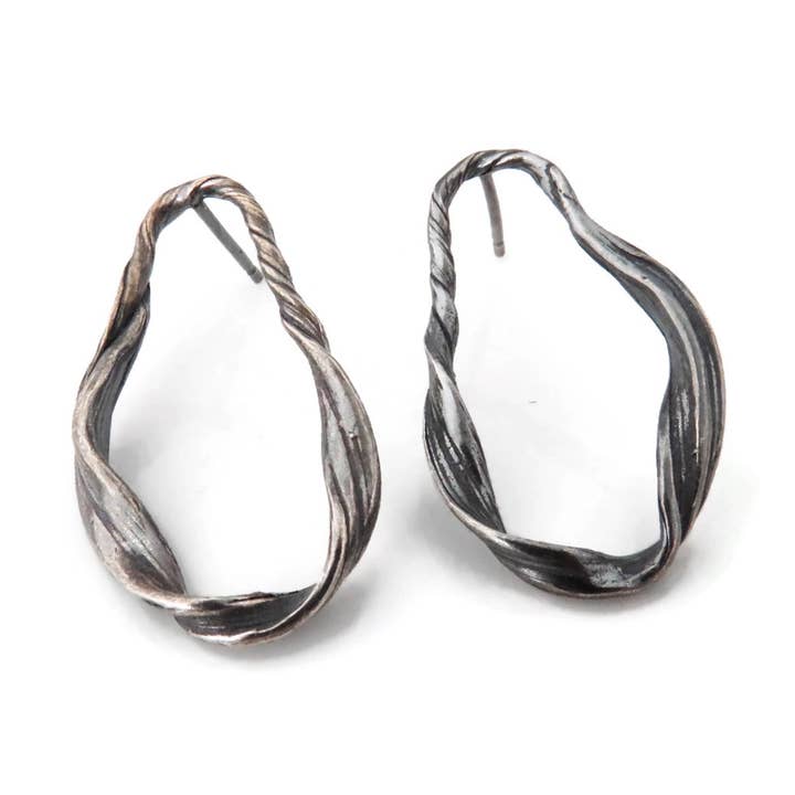 Oxidized Sculptural Silver Stud Earrings, Organic Jewelry for wholesale by Kimya Joyas