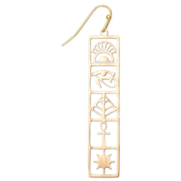 ZAD - Wholesale Dangle Earrings - Pharoah Wisdom Gold Hieroglyph Earrings