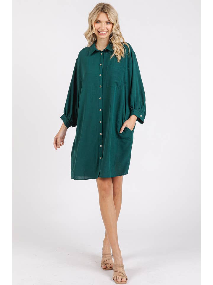 mittoshop - Wholesale Dress - Women's - AIRFLOW 3/4 SLEEVE BUTTONED SHIRT MINI DRESS
