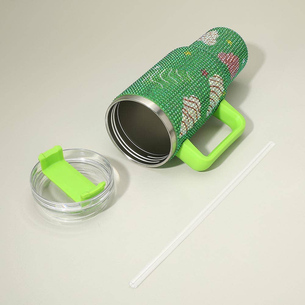 Sensibling Corp. - Vente Gourde/bouteille isotherme - Gobelet en acier inoxydable 40oz avec poignée et sapin de Noël incrusté de strass1