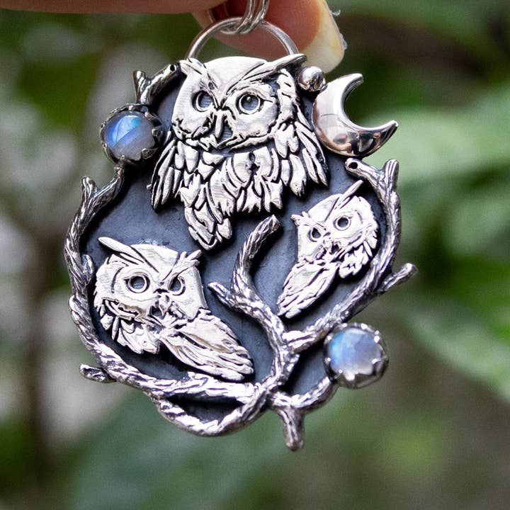 Ambra Jewels - Wholesale Individual charm/pendant - Night's Watch: Three Owls and Moonstone Pendant AP-70435