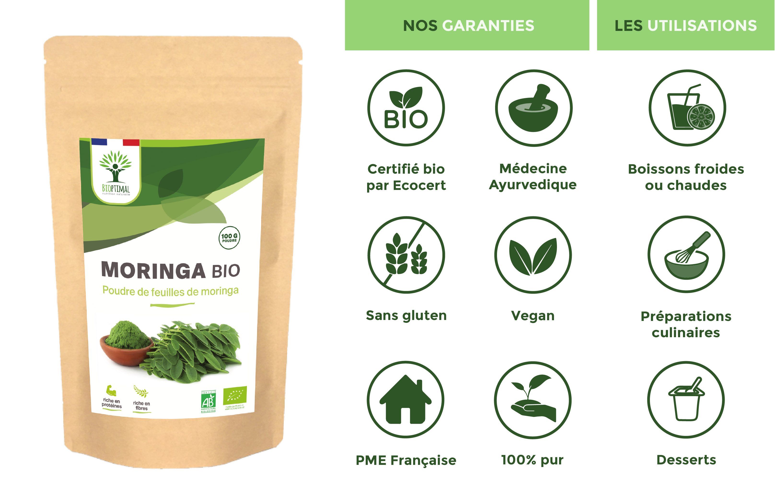Bioptimal - Wholesale Protein/Superfood Powder - Organic Moringa powder - Packaged in France - Vegan9