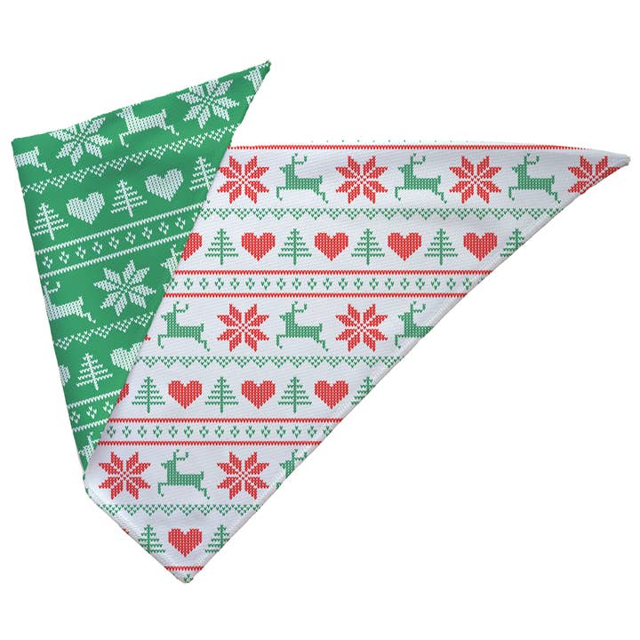 Christmas Dog Bandana Reversible Red & Green Fair Isle Style for wholesale by Boop Snoot Studio