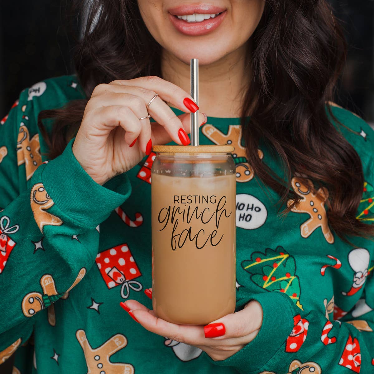 Gia Roma - Wholesale Drinking Glass/Cup - Candy Cane Christmas Can Glass. Cup With Glass Straw & Lid112