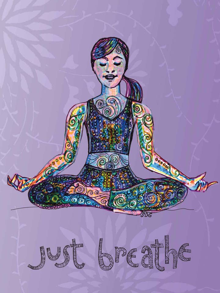 Carte de yoga Just Breathe pour la vente par Give A Fig