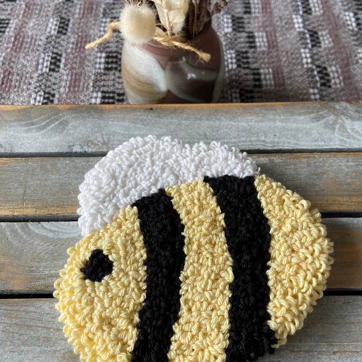 Chickadee Creations - Wholesale Coasters - Coffee coaster, bumble bee, punch needle mug rug, candle mat2
