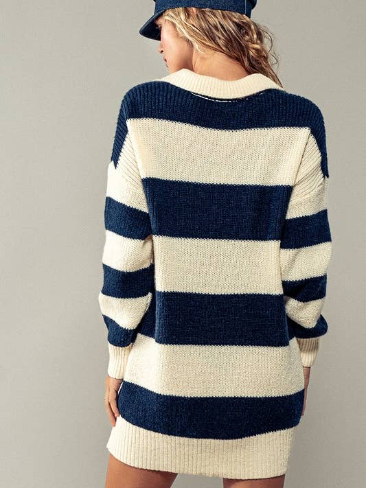 Urban Daizy - Wholesale Dress - Women's - Sweet Collared Striped Mini Sweater Dress