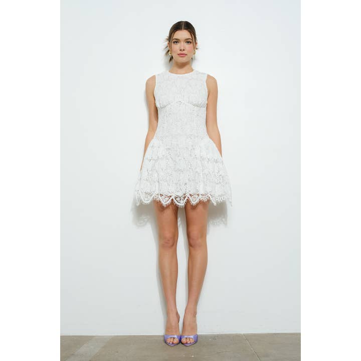 INA - Wholesale Dress - Women's - Sleeveless Floral Lace Mini Dress