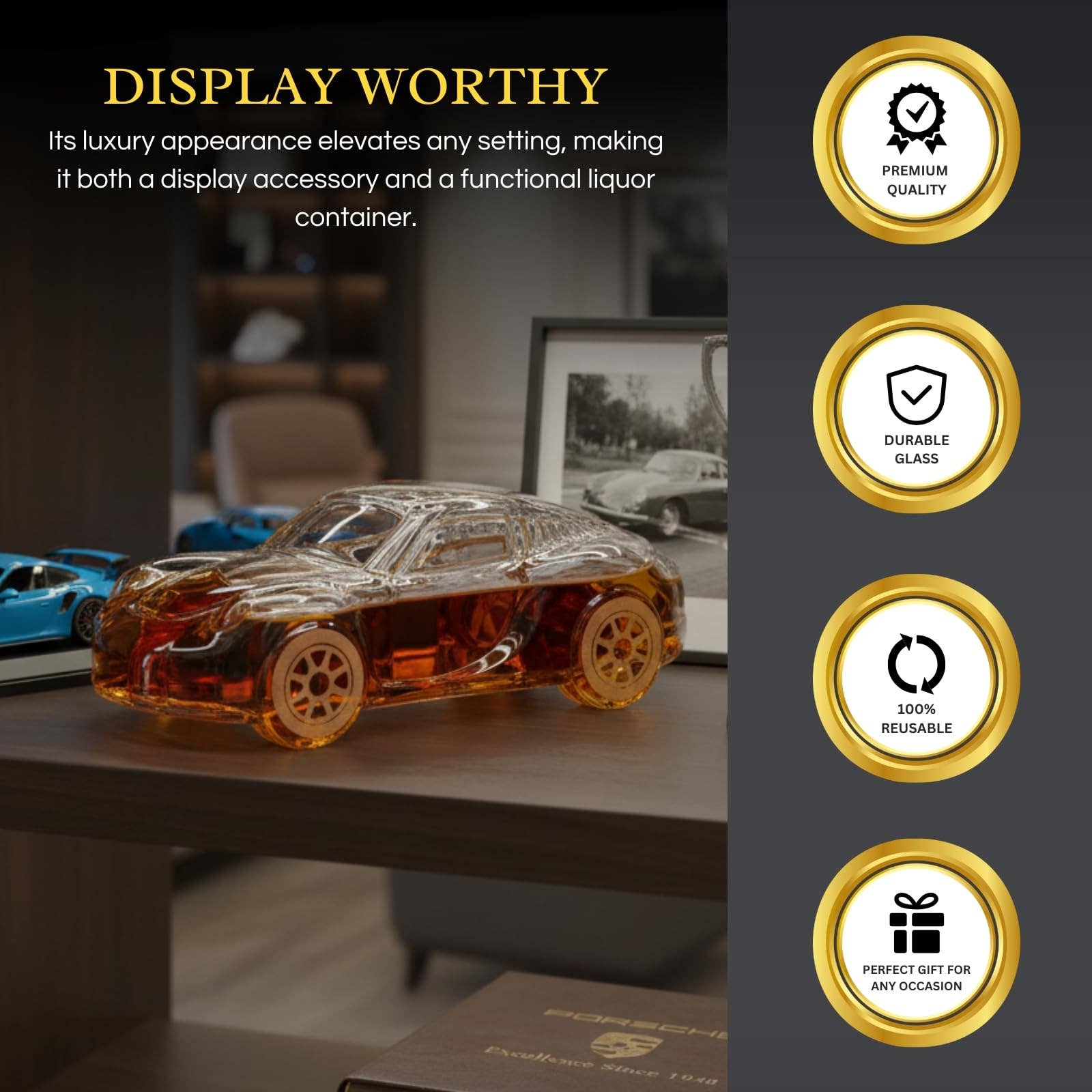 The Wine Savant /  Khen Glassware - Wholesale Decanter - Car Whiskey Decanter 8.5oz, Nascr Porsche Coupe Sports2